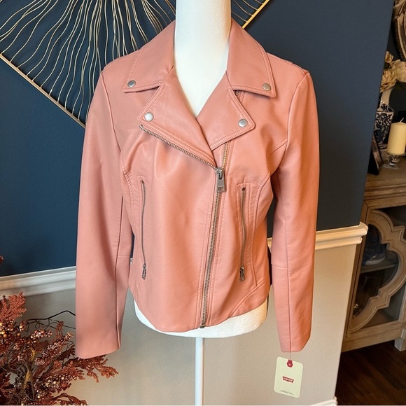 NWT Levi Blush Faux Leather Biker style Jacket - Picture 1 of 12
